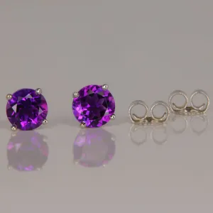 14K White Gold Round Brilliant Amethyst Studs 1.06 Carats