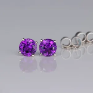 14K White Gold Round Cut Amethyst Stud Earrings .60 Carats