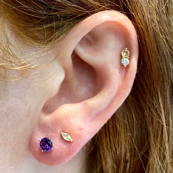 14K White Gold Round Cut Amethyst Stud Earrings .60 Carats