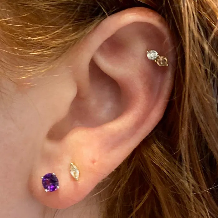 14K White Gold Round Cut Amethyst Stud Earrings .63 Carats
