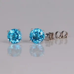 14K White Gold Swiss Blue Topaz Stud Earrings 1.82 Carats