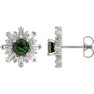 14K White Green Tourmaline & 3/4 CTW Diamond Earrings