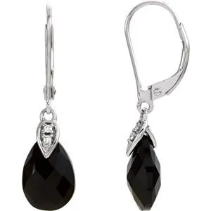 14K White Onyx & .025 CTW Diamond Earrings