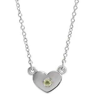 14K White Peridot Heart 16" Necklace