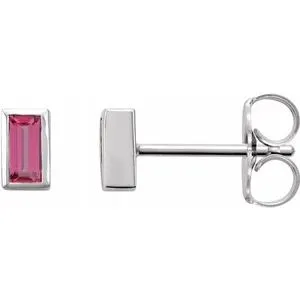 14K White Pink Tourmaline Bezel-Set Earrings