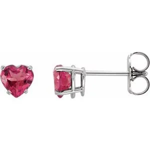 14K White Pink Tourmaline Heart Earrings