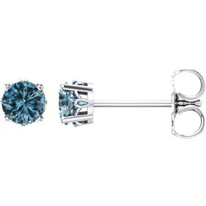 14K White Swiss Blue Topaz 4-Prong Scroll Setting® Stud Earrings