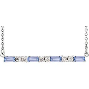 14K White Tanzanite & 1/5 CTW Diamond Bar 16-18" Necklace