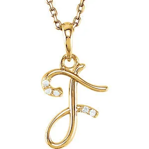 14K Yellow .03 CTW Diamond Initial F 18" Necklace