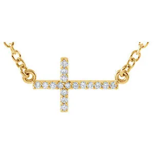14K Yellow .08 CTW Diamond Sideways Cross 16-18" Necklace