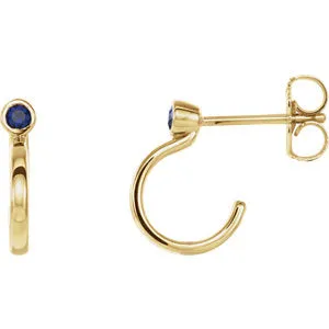 14K Yellow 2 mm Round Blue Sapphire Bezel-Set J-Hoop Earrings