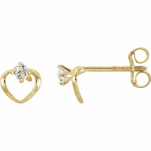 14K Yellow 2 mm Round Cubic Zirconia Youth Heart Earrings