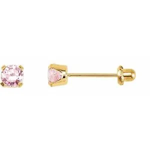14K Yellow 3 mm Round Pink Cubic Zirconia Piercing Stud Earrings