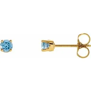 14K Yellow 3 mm Round Swiss Blue Topaz Youth Birthstone Earrings