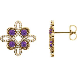 14K Yellow Amethyst & 1/4 CTW Diamond Earrings