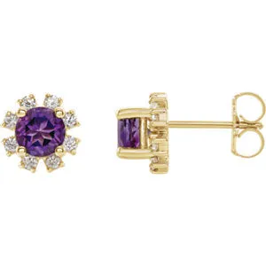14K Yellow Amethyst & 1/5 CTW Diamond Earrings