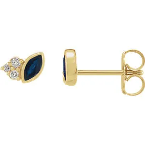 14K Yellow Blue Sapphire &  .05 CTW Diamond Earrings