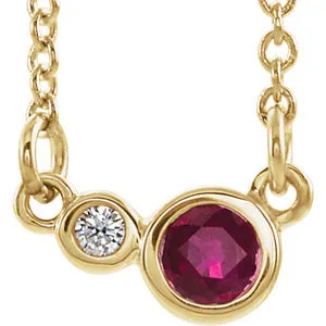 14K Yellow Chatham® Created Ruby & .03 CTW Diamond 18" Necklace