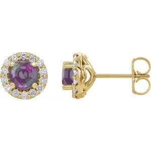 14K Yellow Chatham® Lab-Created Alexandrite & 1/4 Diamond Earrings