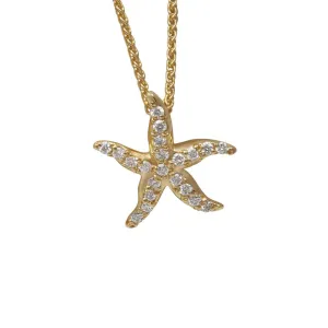 14k Yellow Gold "Sea Jewels" Pavé Diamond Starfish Pendant, D=.21tw