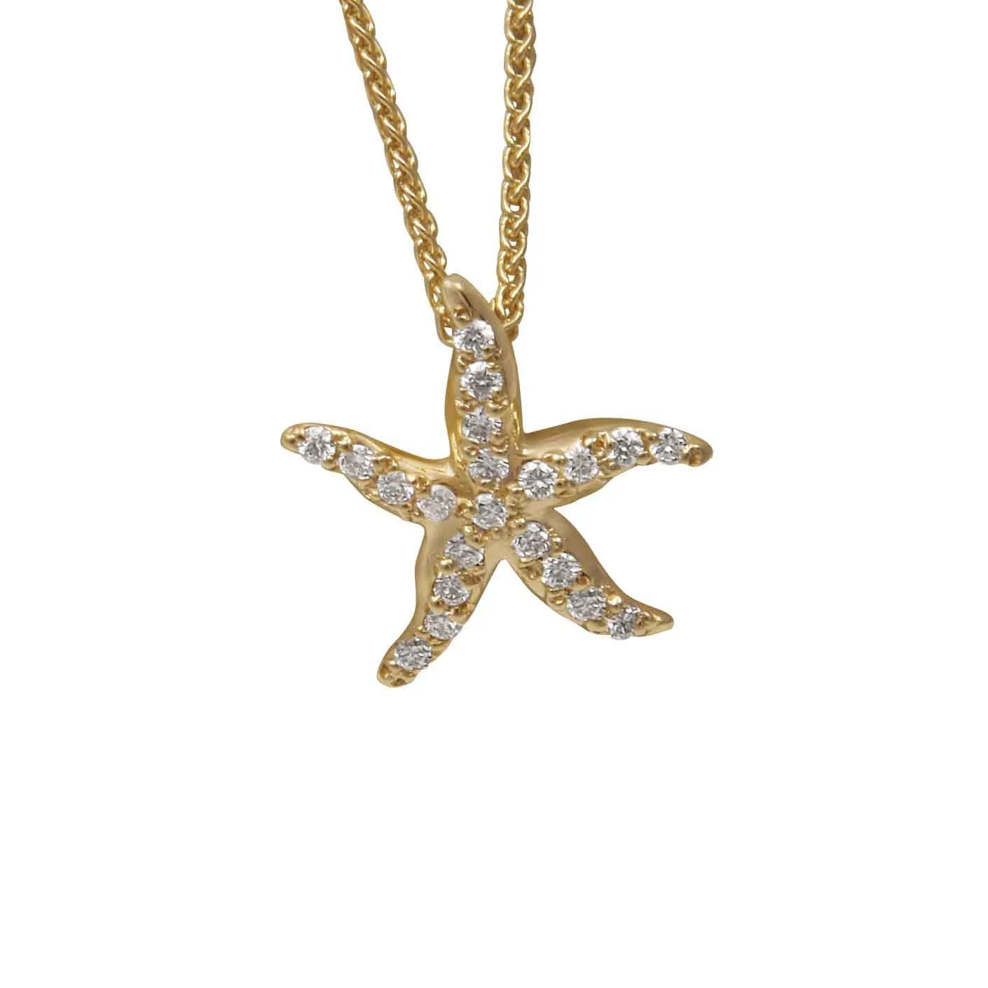 14k Yellow Gold "Sea Jewels" Pavé Diamond Starfish Pendant, D=.21tw