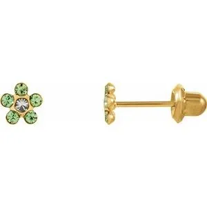 14K Yellow Imitation Crystal August Birthstone Piercing Earrings