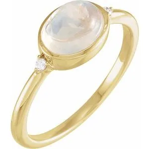 14K Yellow Natural Rainbow Moonstone  & .03 CTW Natural Diamond Ring
