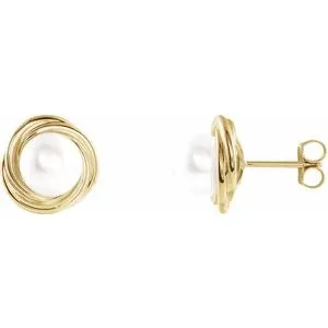 14K Yellow Pearl Earrings