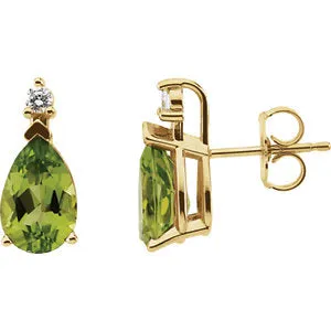 14K Yellow Peridot & .08 CTW Diamond Earrings