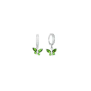 14kt White Gold Emerald CZ Butterfly Huggy Earrings