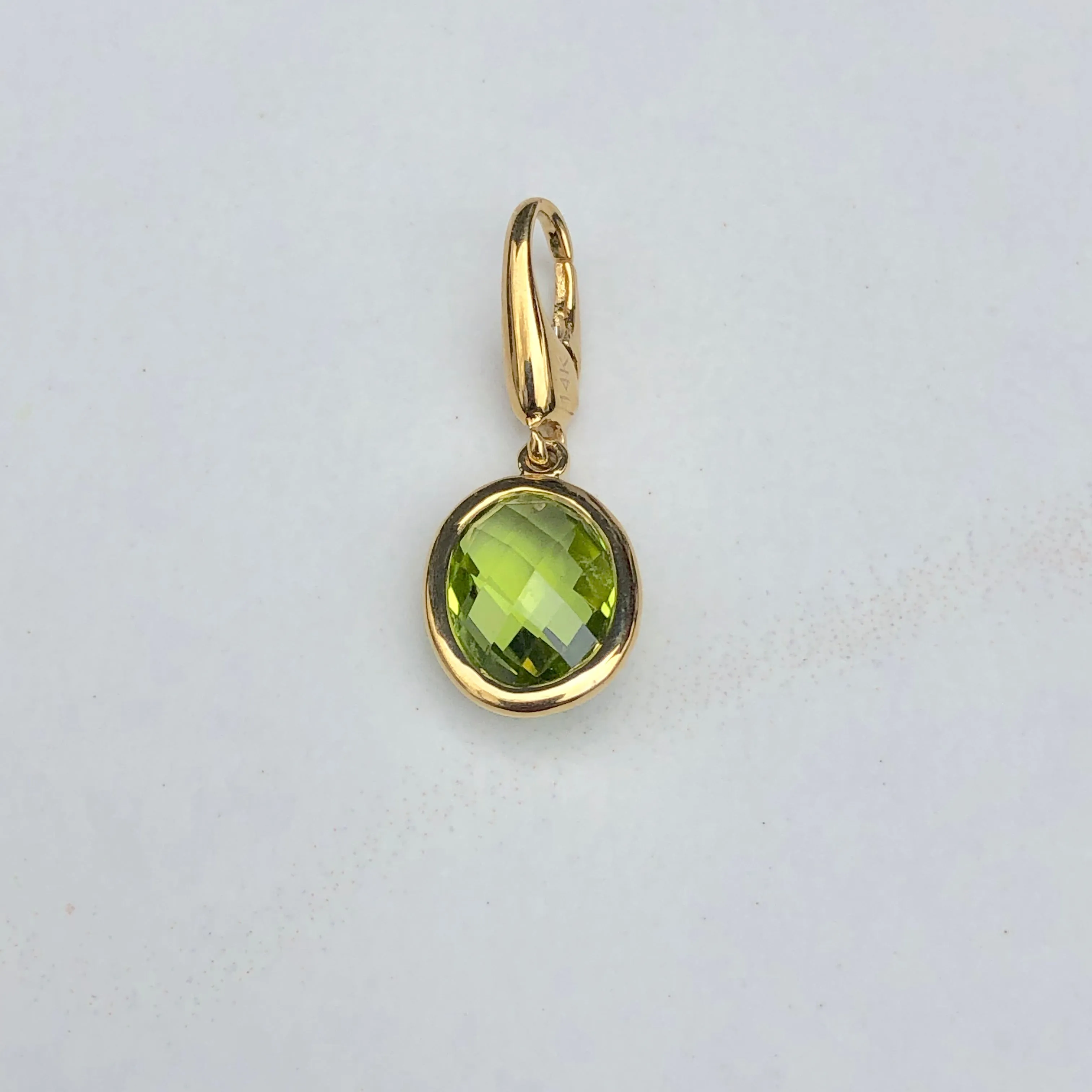 14KT Yellow Gold Oval Faceted Peridot Omega Clip Pendant Slide