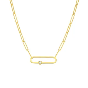 14kt Yellow Gold Paperclip Link Necklace with Diamond Accent, 0.06TCW