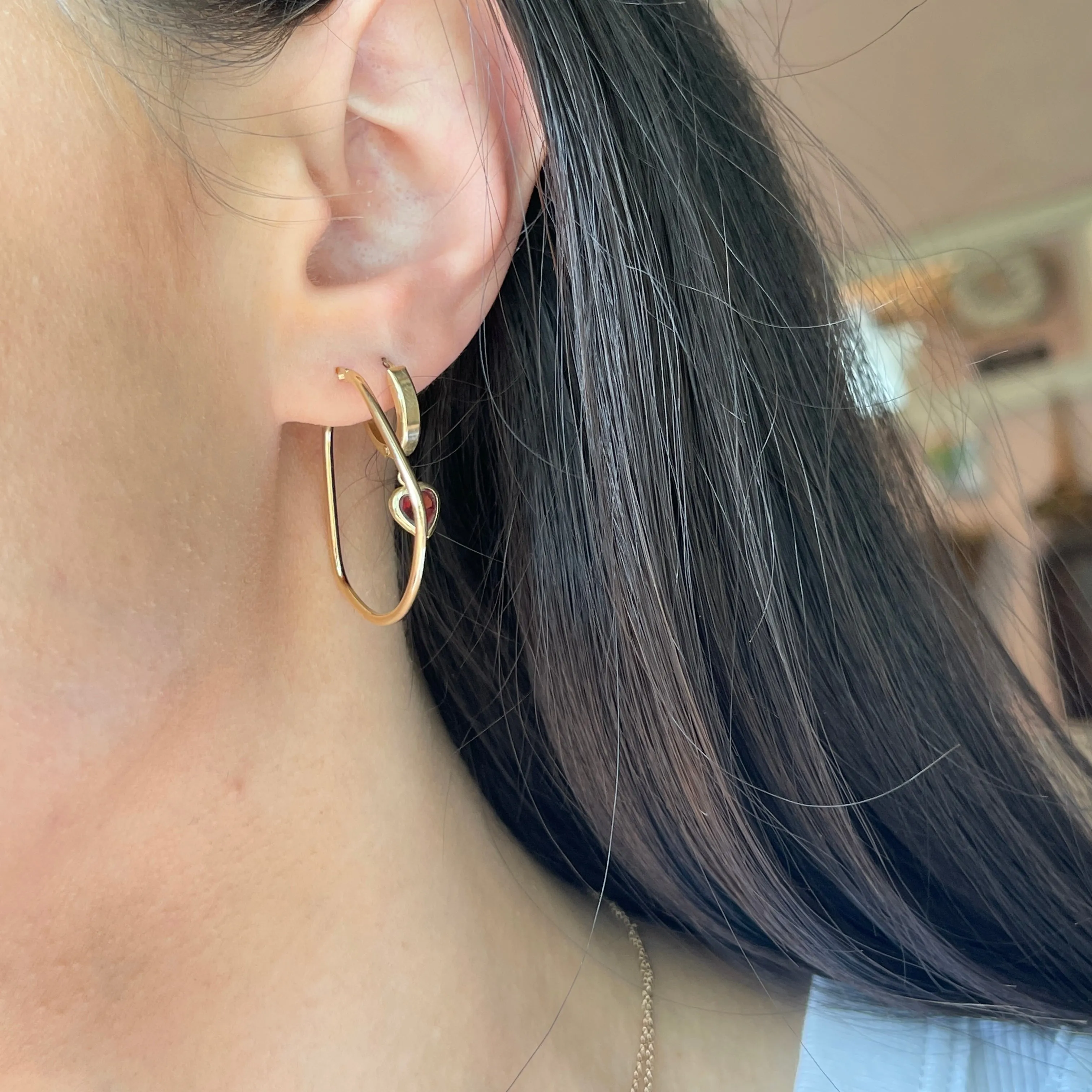 14KT Yellow Gold Rounded Triangle Hoop Earrings 27mm