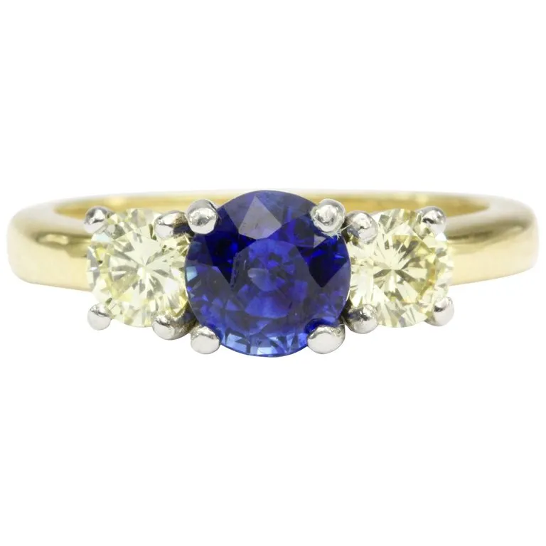 18K Gold 1.52 CT Madagascar Sapphire & Natural Light Fancy Yellow Diamond Ring AGL Certificate
