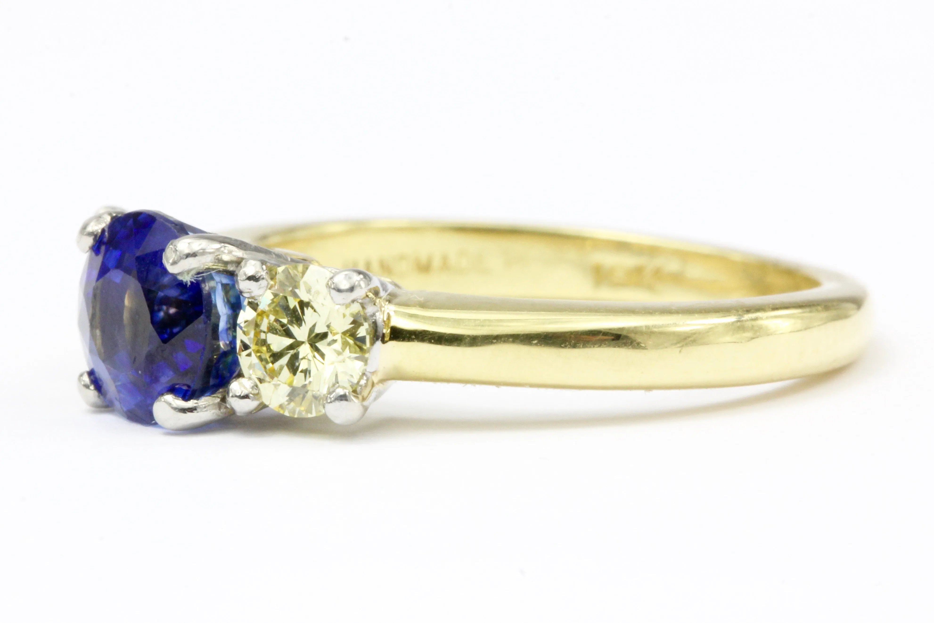 18K Gold 1.52 CT Madagascar Sapphire & Natural Light Fancy Yellow Diamond Ring AGL Certificate