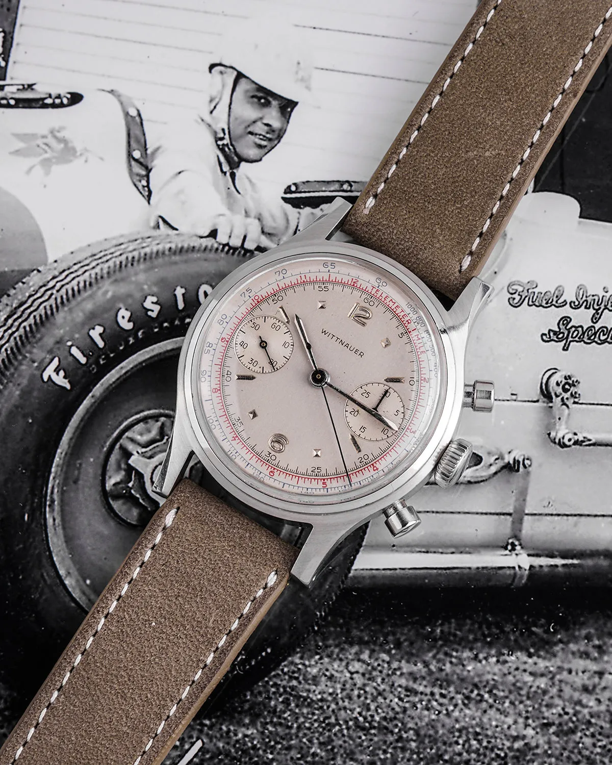 1953 Wittnauer Chronograph (Ref. 3256) Previously Owned by Clint Brawner, Chief Mechanic of the 1953 Indy 500 Winning Pole Car, Driven by Bill Vukovich