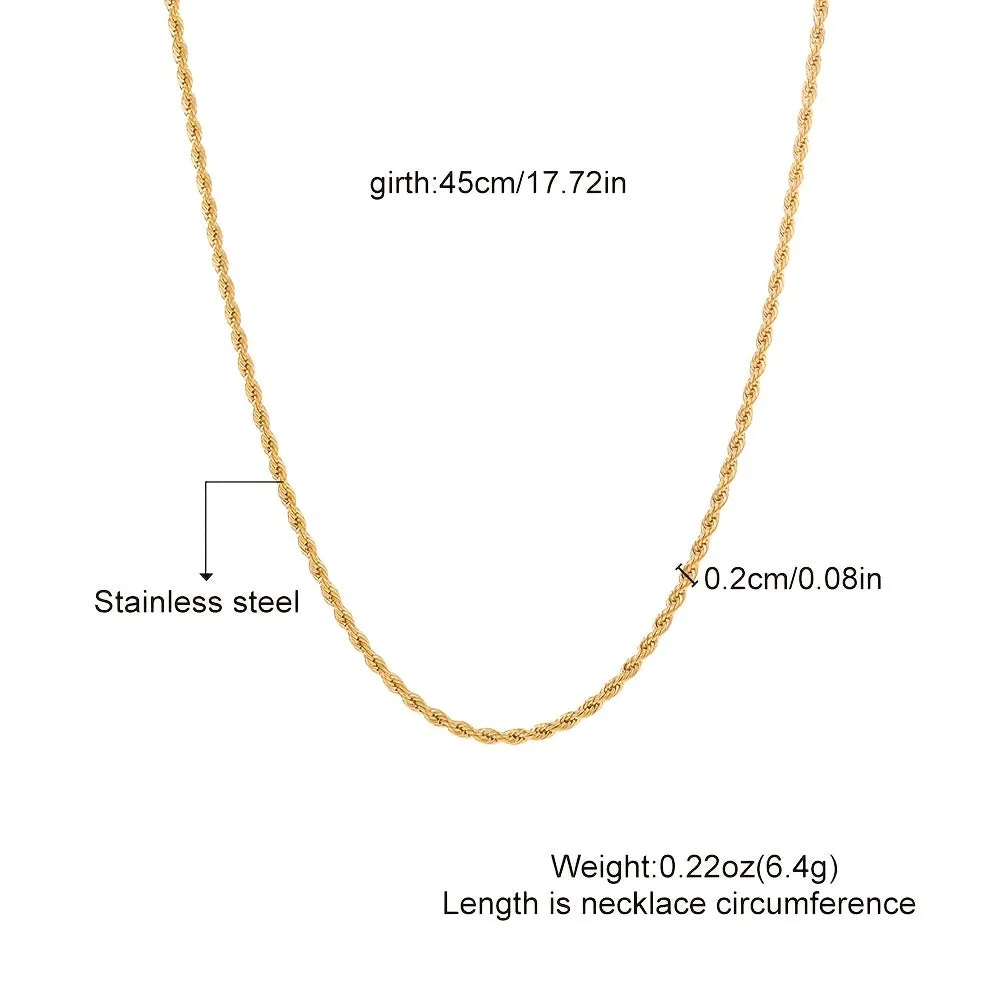 1pc Golden Silver Twist Chain Necklace Men Women Couple Necklace