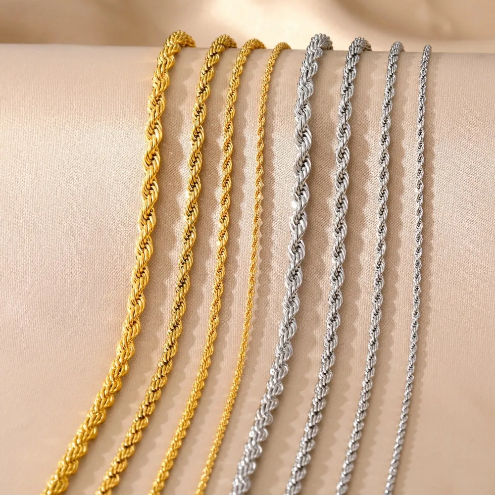 1pc Golden Silver Twist Chain Necklace Men Women Couple Necklace