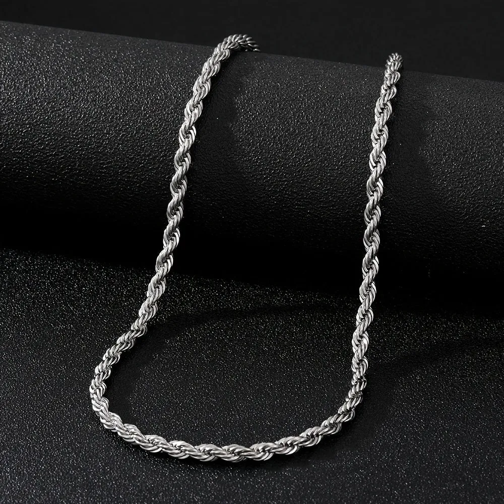 1pc Golden Silver Twist Chain Necklace Men Women Couple Necklace