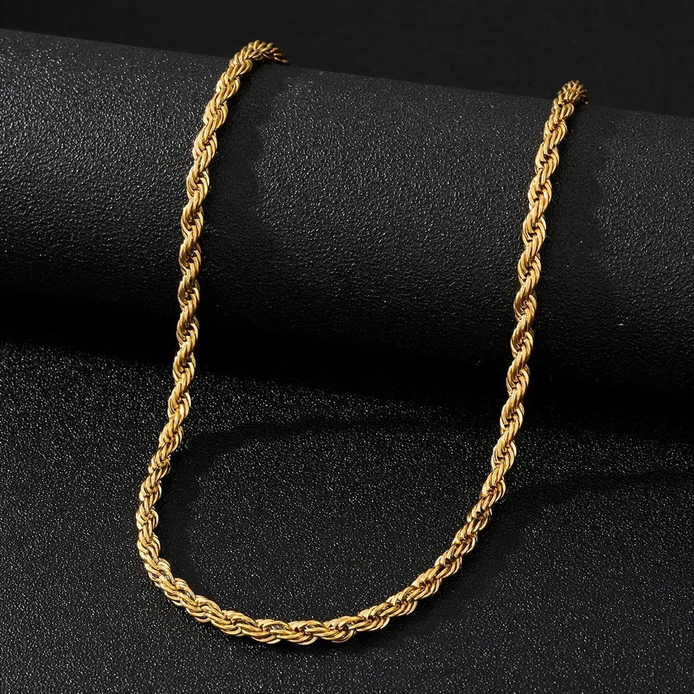 1pc Golden Silver Twist Chain Necklace Men Women Couple Necklace