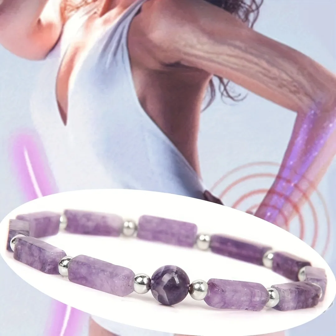 1pc Natural Stone Woven Bracelet - Amethyst, Tiger Eye, Lapis Lazuli, Sandstone