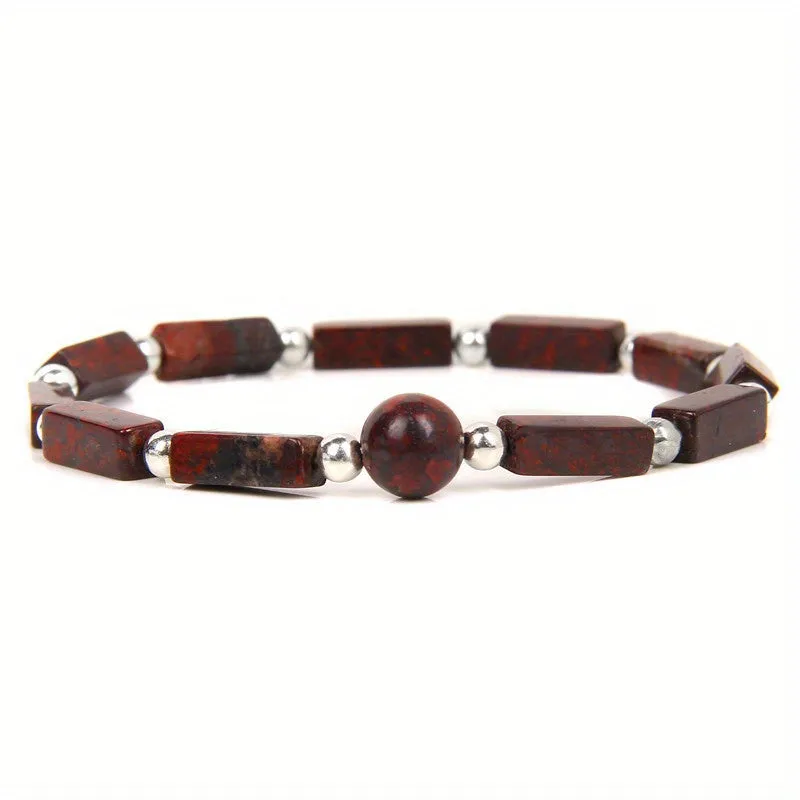 1pc Natural Stone Woven Bracelet - Amethyst, Tiger Eye, Lapis Lazuli, Sandstone