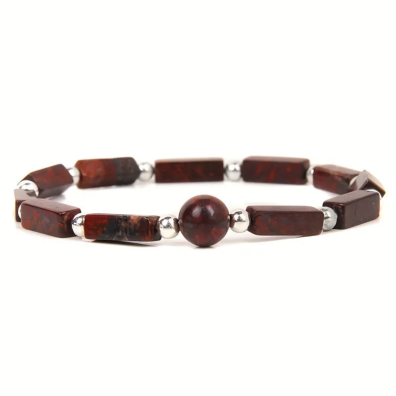 1pc Natural Stone Woven Bracelet - Amethyst, Tiger Eye, Lapis Lazuli, Sandstone