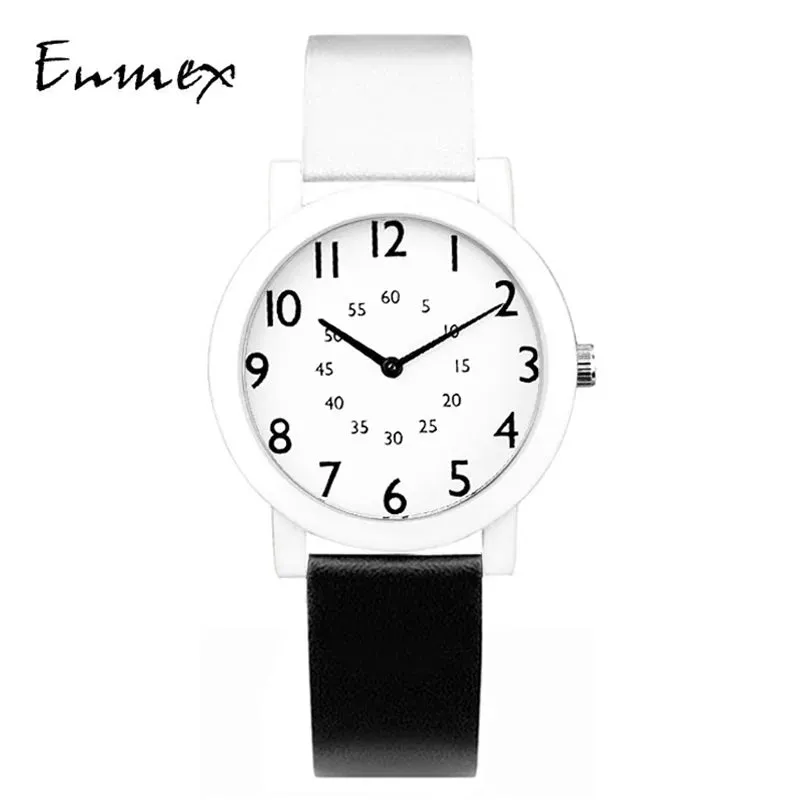 2022 Enmex original creative design girl wristwatch Jump number lady wath gift  brief simple face  fashion quartz lady watches