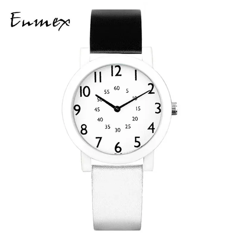 2022 Enmex original creative design girl wristwatch Jump number lady wath gift  brief simple face  fashion quartz lady watches