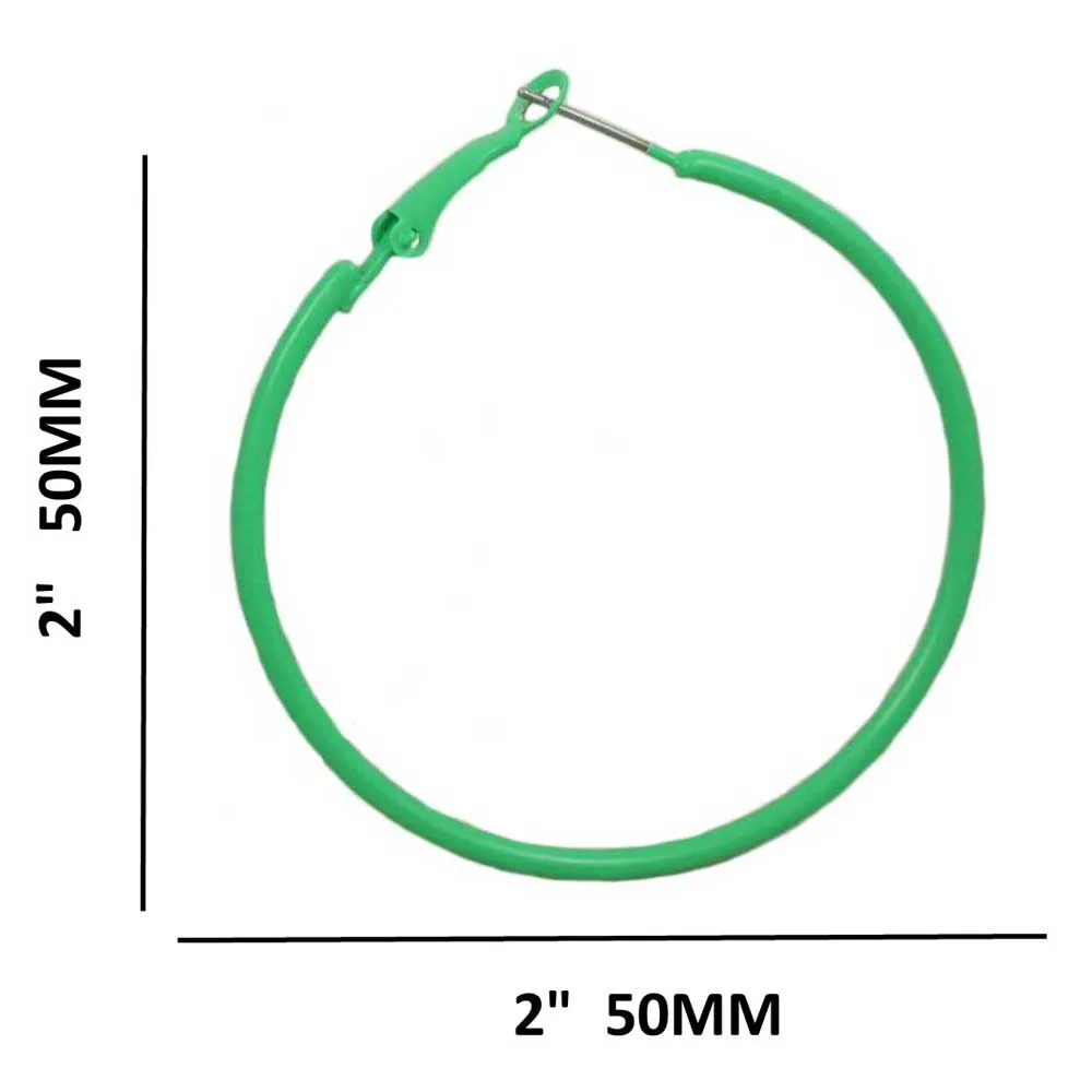 2" Medium Sized Green Enamel Skinny Hoop Pierced Earring - FE220RD
