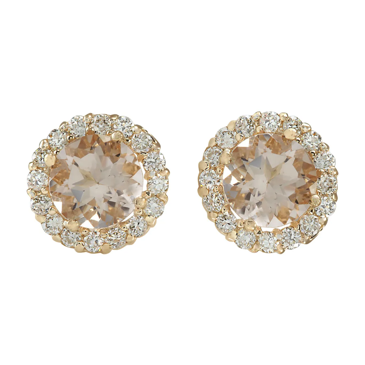 3.65 Carat Natural Morganite 14K Yellow Gold Diamond Earrings