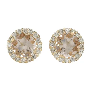 3.65 Carat Natural Morganite 14K Yellow Gold Diamond Earrings