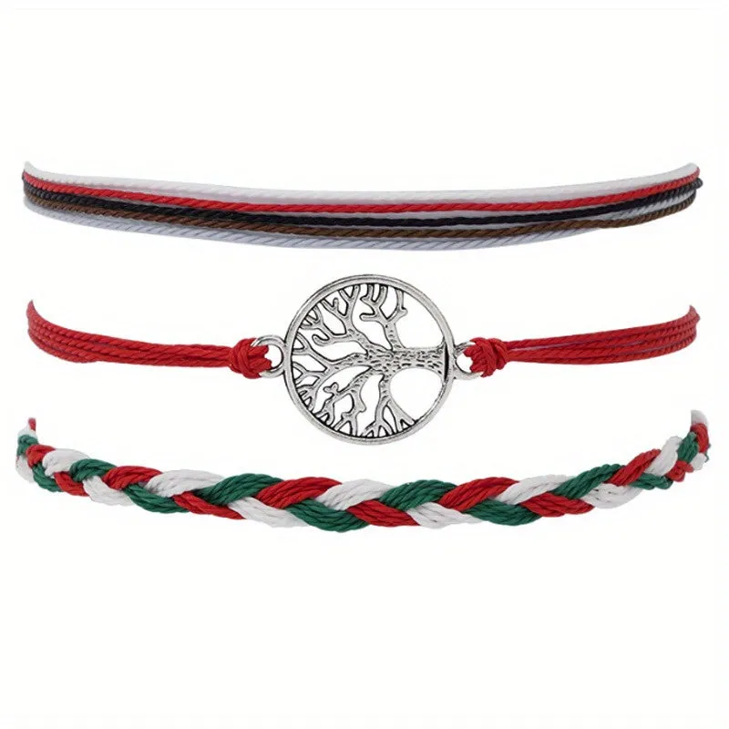 3pcs Boho Style Tree Of Life Woven Bracelets