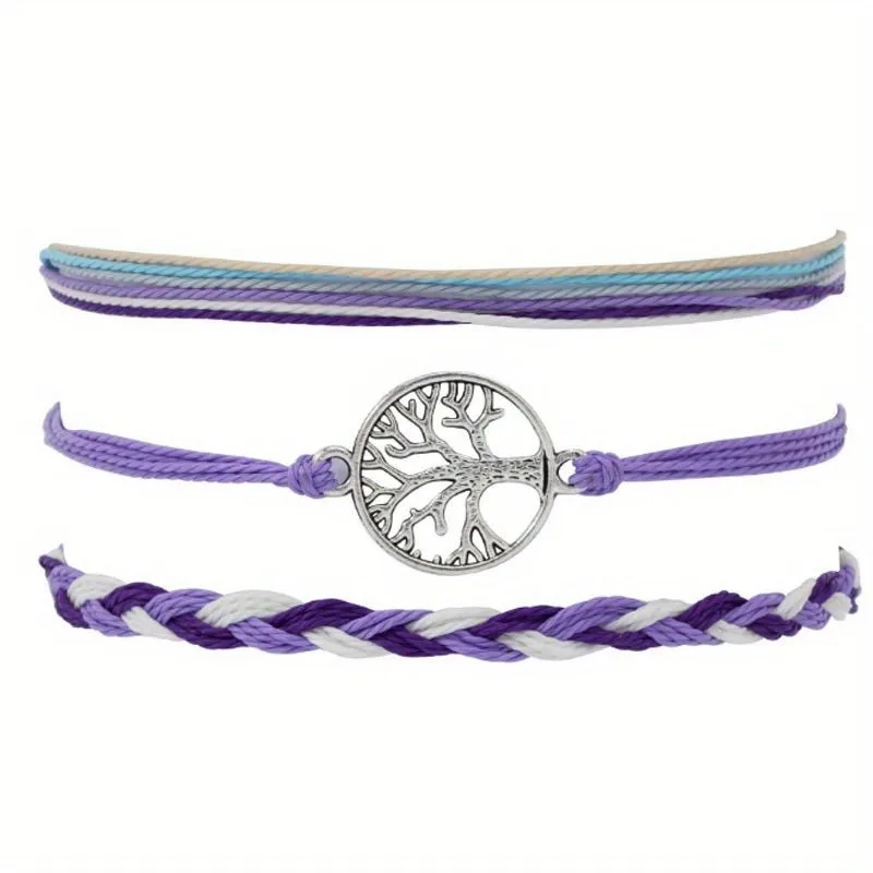 3pcs Boho Style Tree Of Life Woven Bracelets